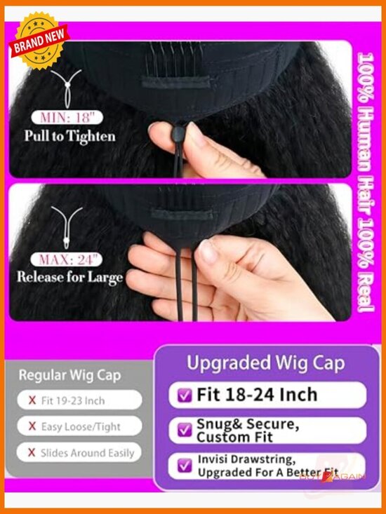 V Part Kinky Straight Human Hair Wig 200% Density Glueless Half Wig main image 4